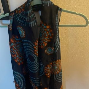 Navy and orange pattern sheer scarf
